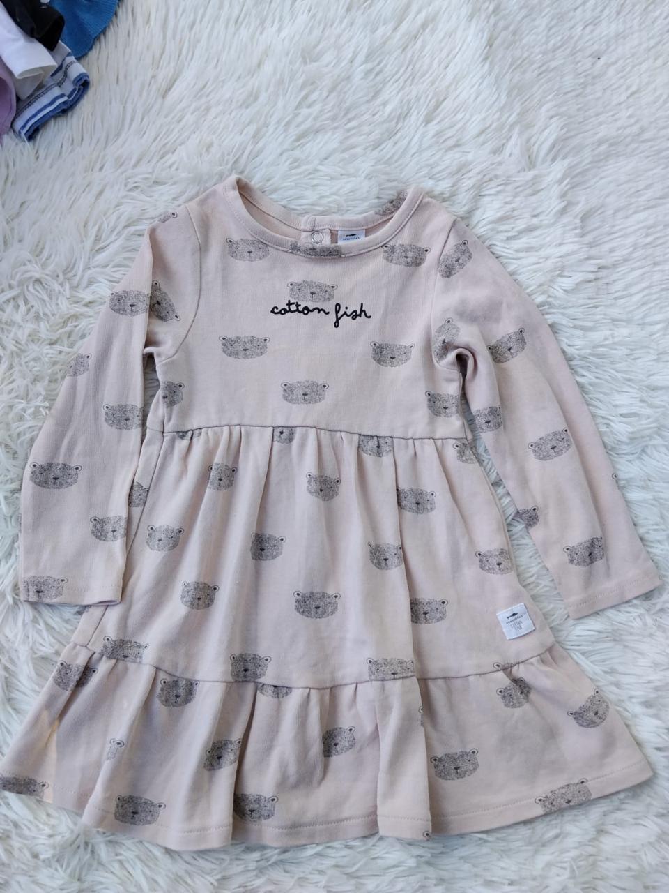 Vestido Bebé Cotton Fish Beige con Ositos